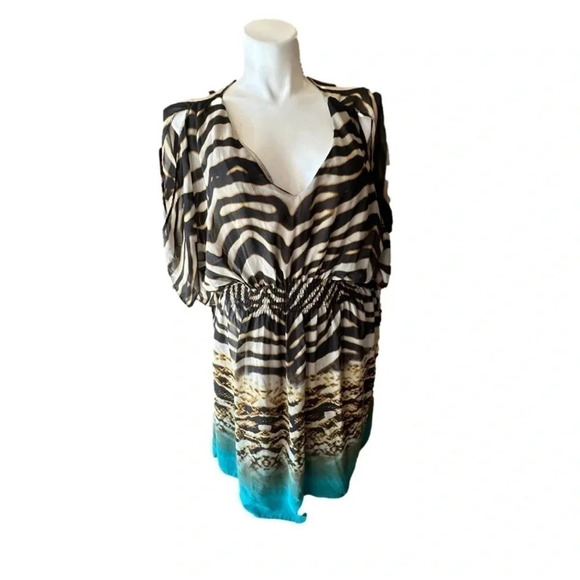 Bisou Bisou Animal Print Cold Shoulder Midi Dress Size 20W - Picture 1 of 4